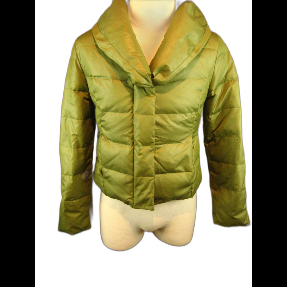Womens Black Rivet Olive Down Shawl Collar Puffer Jacket w Back Embroidery sz Lg